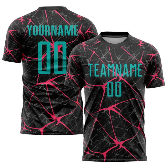 Custom Black Aqua-Neon Pink Sublimation Soccer Uniform Jersey - Sky-Custom