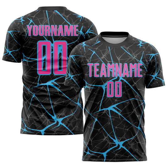 Custom Black Pink-Sky Blue Sublimation Soccer Uniform Jersey - Sky-Custom