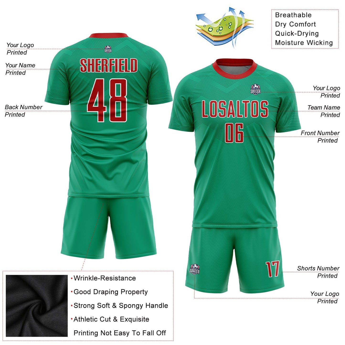 Custom Kelly Green Red-White Sublimation Mexico Soccer Uniform Jersey - Sky-Custom