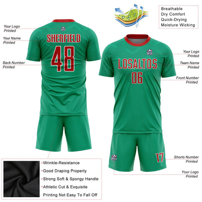 Custom Kelly Green Red-White Sublimation Mexico Soccer Uniform Jersey - Sky-Custom