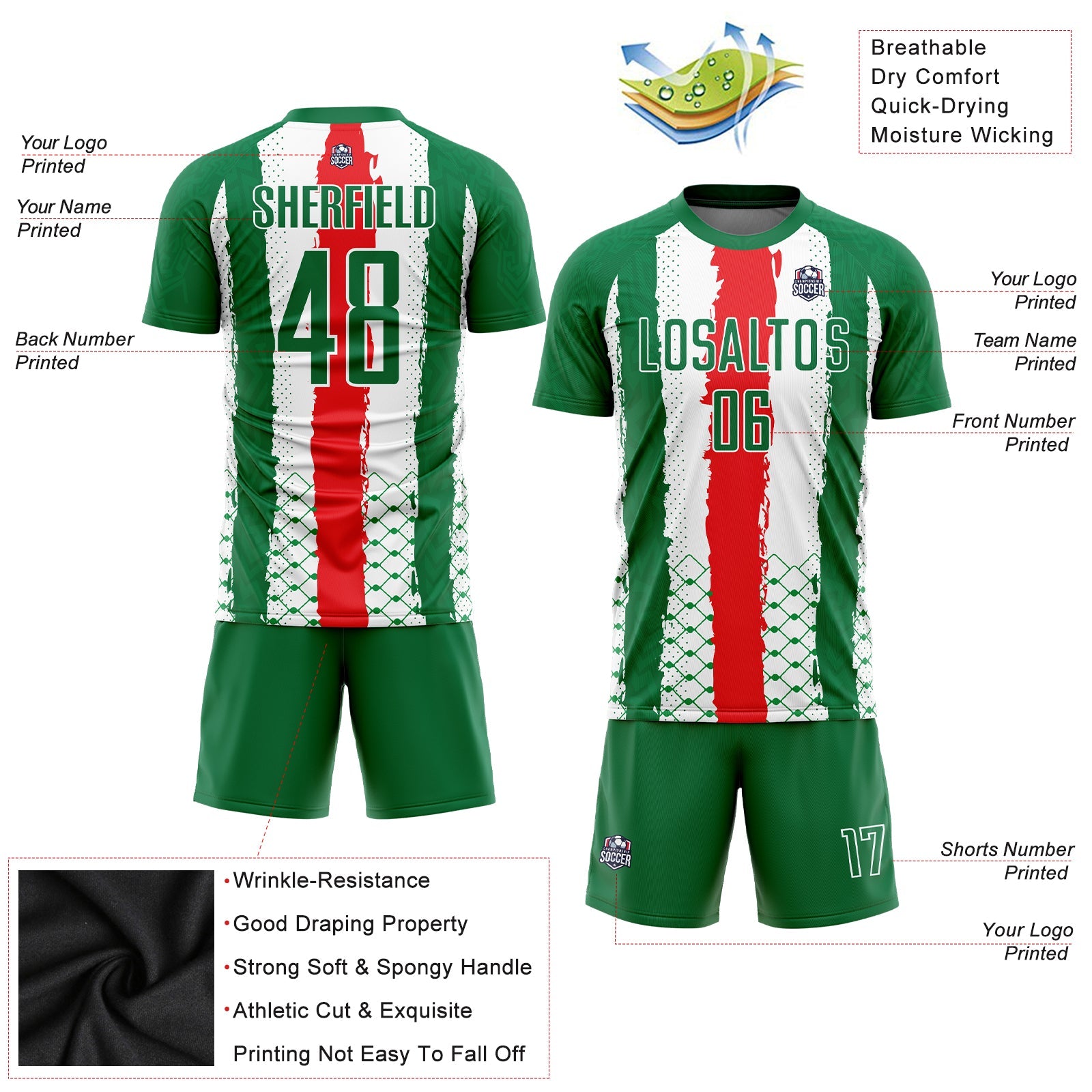 Custom Kelly Green Red-White Sublimation Mexico Soccer Uniform Jersey - Sky-Custom