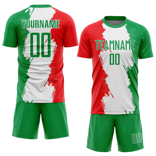 Custom Grass Green Red-White Sublimation Mexico Soccer Uniform Jersey - Sky-Custom