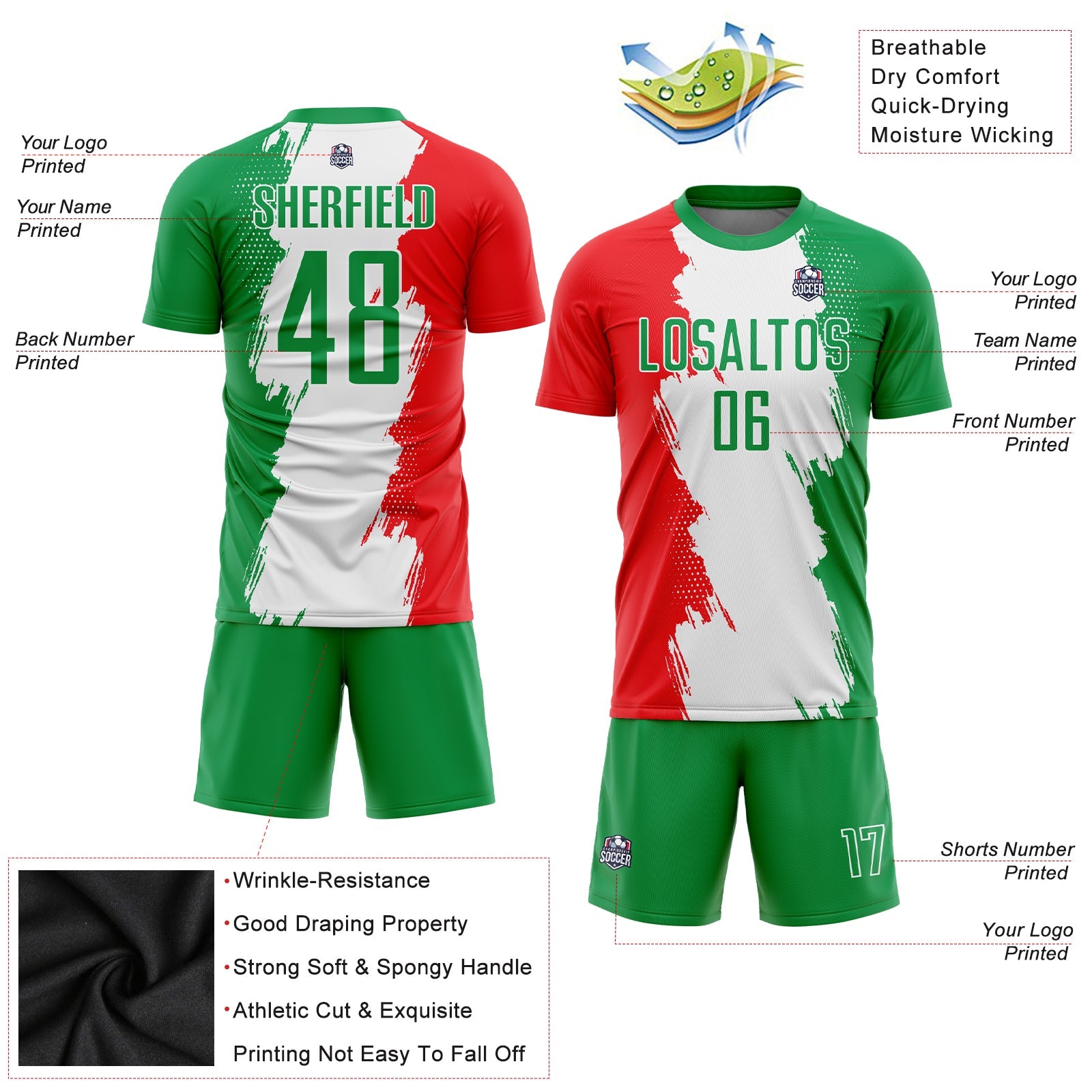 Custom Grass Green Red-White Sublimation Mexico Soccer Uniform Jersey - Sky-Custom