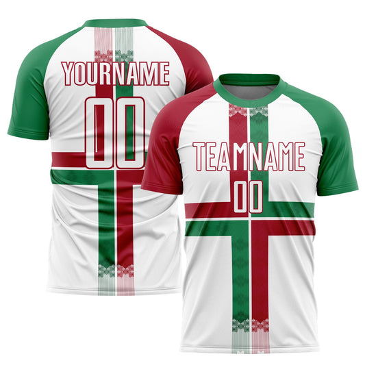 Custom White Kelly Green-Crimson Sublimation Mexico Soccer Uniform Jersey - Sky-Custom