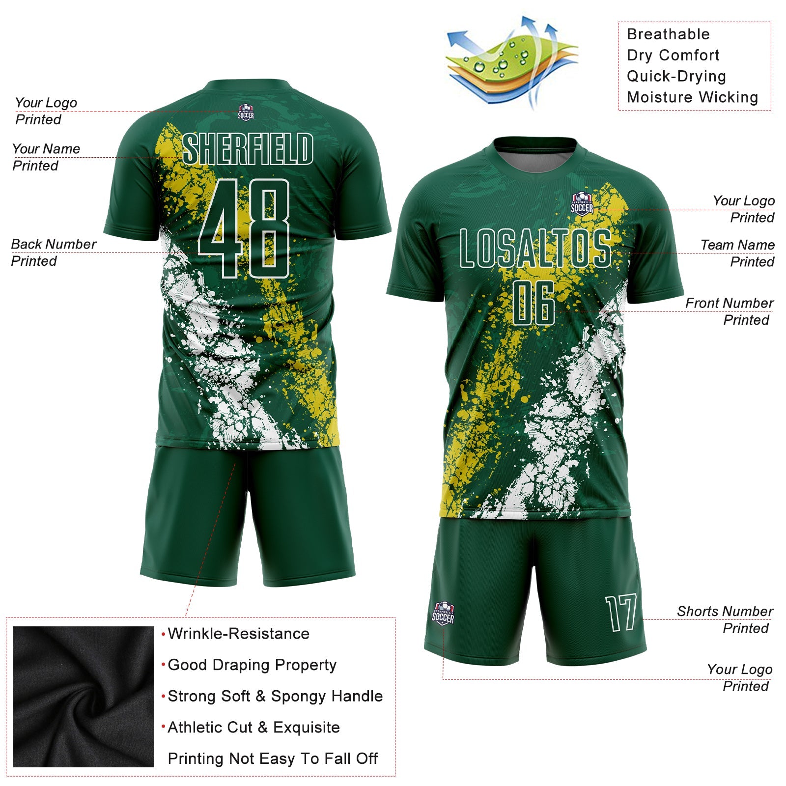 Custom Green Yellow-White Sublimation Soccer Uniform Jersey - Sky-Custom