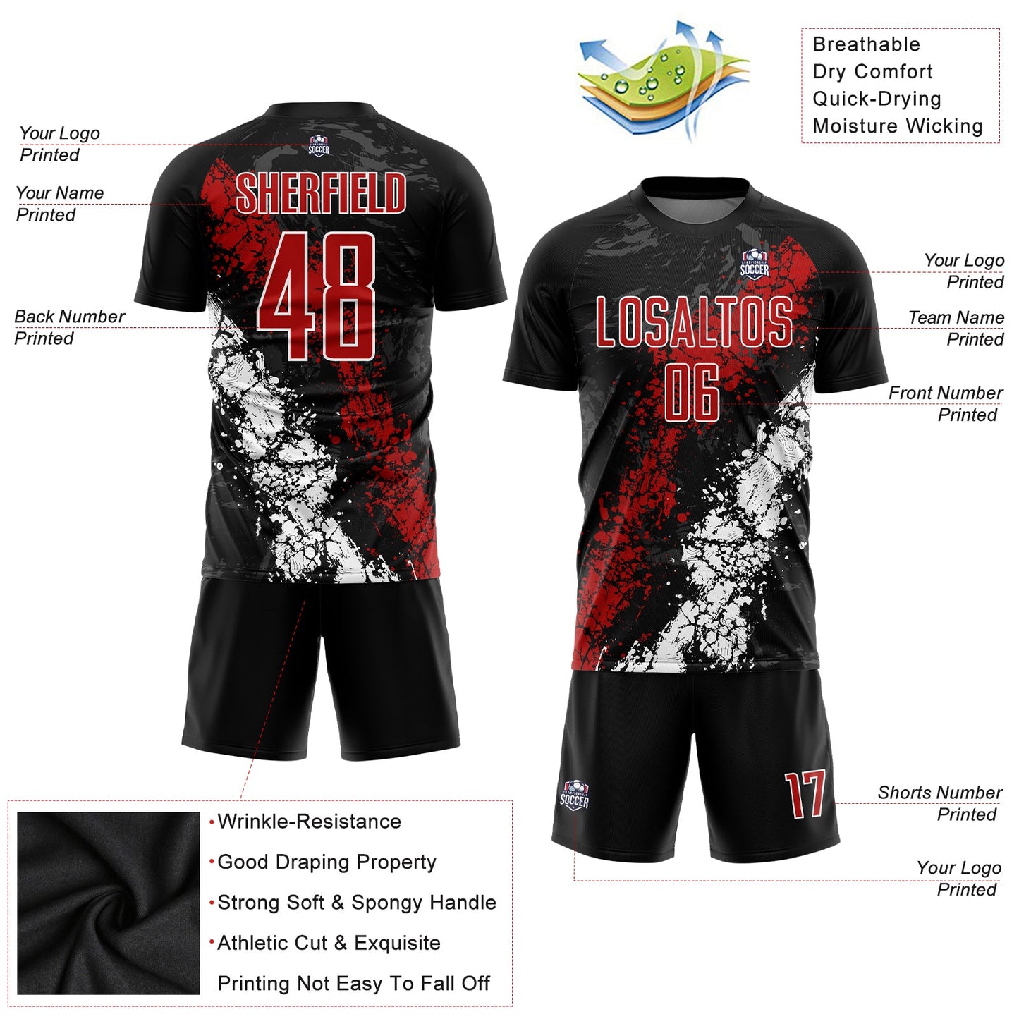 Custom Black Red-White Sublimation Soccer Uniform Jersey - Sky-Custom