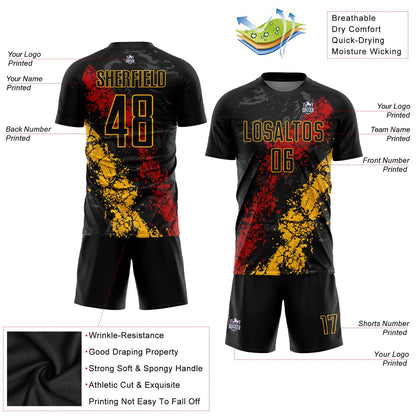 Custom Black Gold-Red Sublimation Soccer Uniform Jersey - Sky-Custom