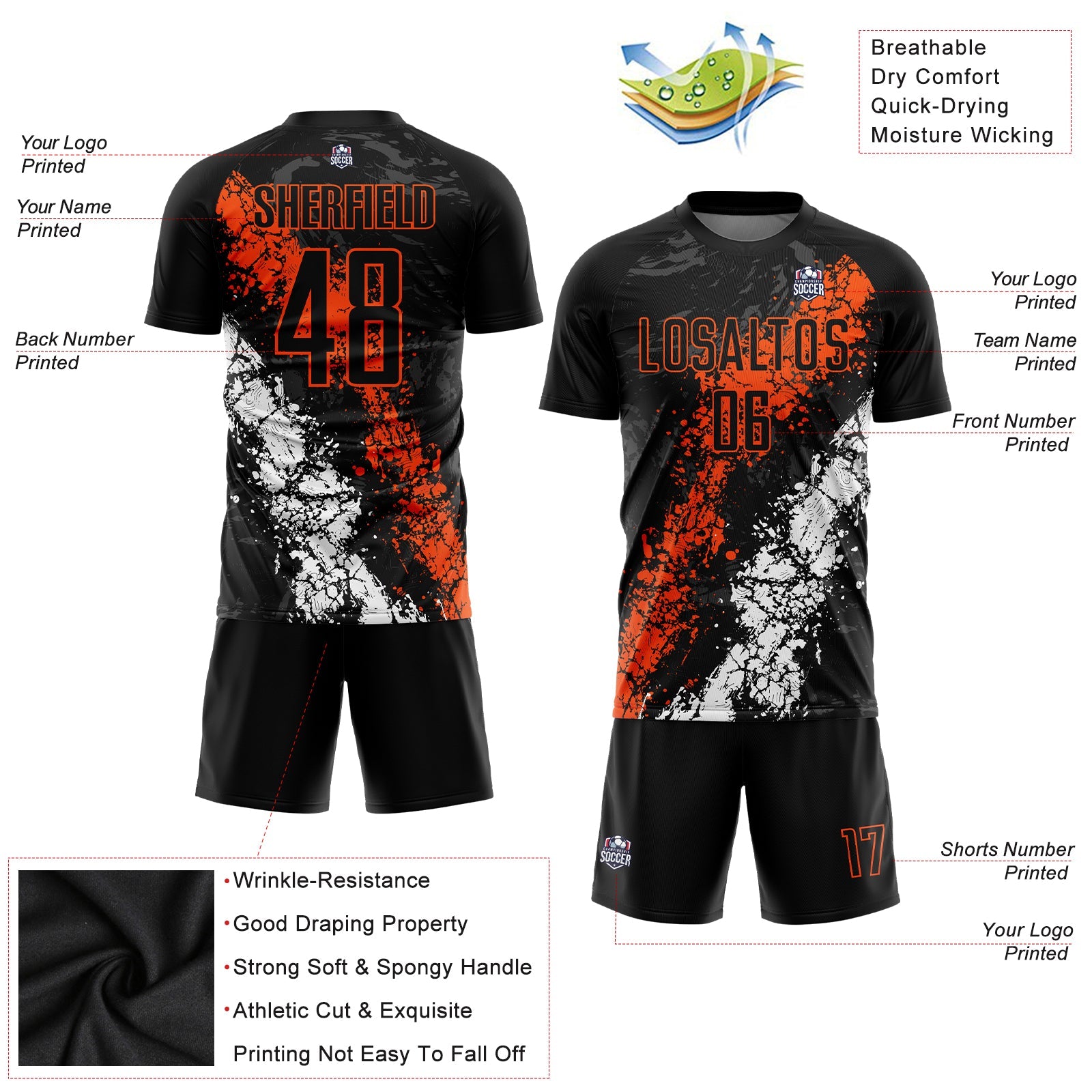Custom Black Orange-White Sublimation Soccer Uniform Jersey - Sky-Custom