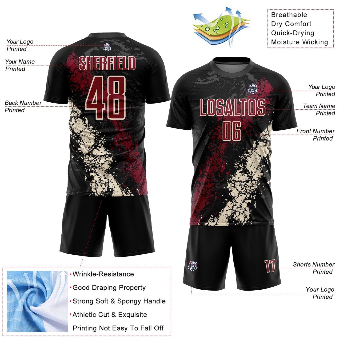 Custom Black Crimson-Cream Sublimation Soccer Uniform Jersey - Sky-Custom