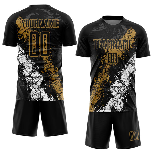 Custom Black Old Gold-White Sublimation Soccer Uniform Jersey - Sky-Custom