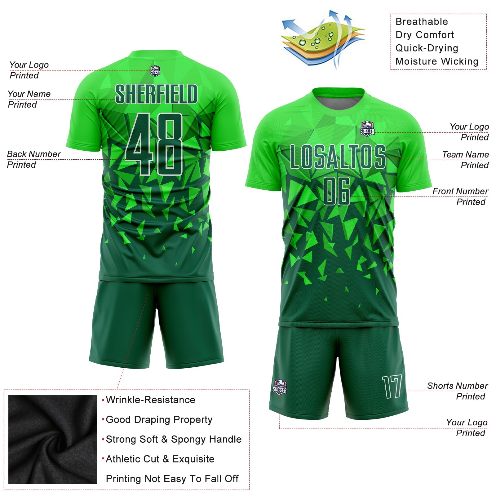 Custom Green Grass Green-White Sublimation Soccer Uniform Jersey - Sky-Custom