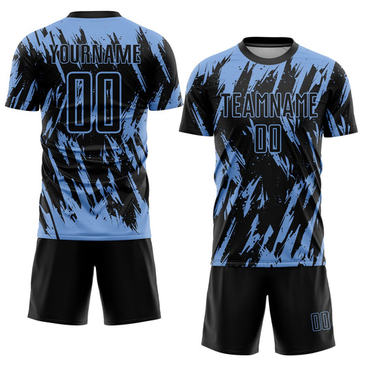 Custom Light Blue Black Sublimation Soccer Uniform Jersey - Sky-Custom