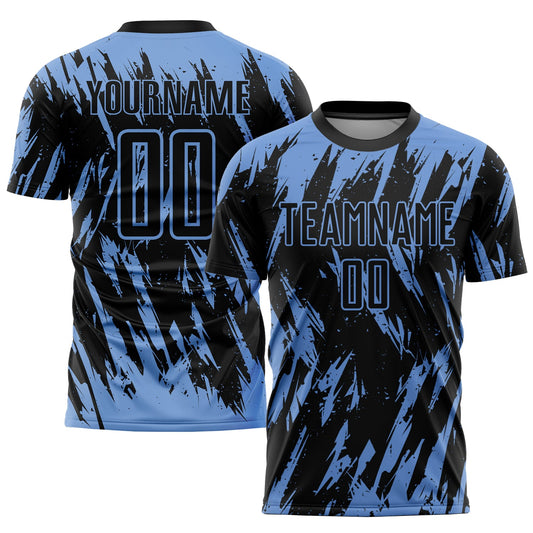 Custom Light Blue Black Sublimation Soccer Uniform Jersey - Sky-Custom