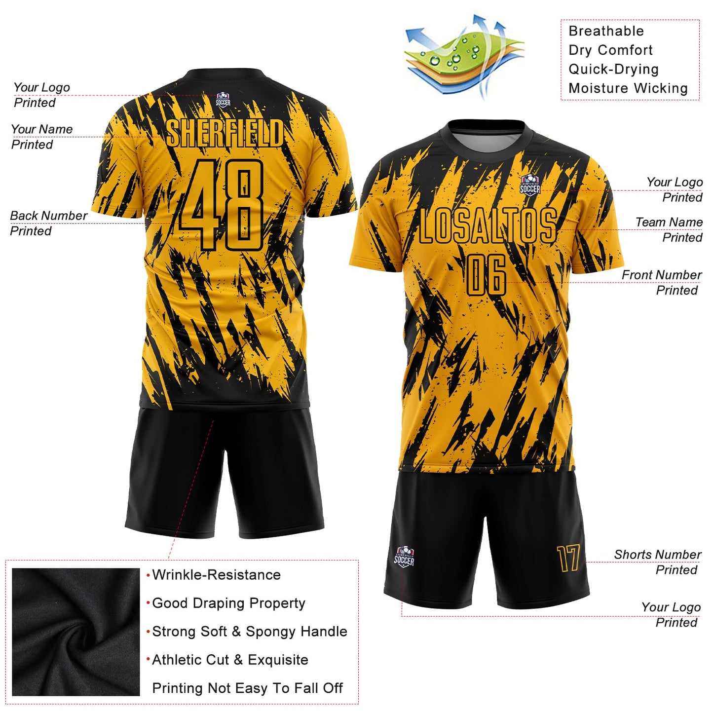 Custom Gold Black Sublimation Soccer Uniform Jersey - Sky-Custom