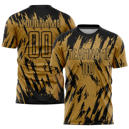 Custom Old Gold Black Sublimation Soccer Uniform Jersey - Sky-Custom