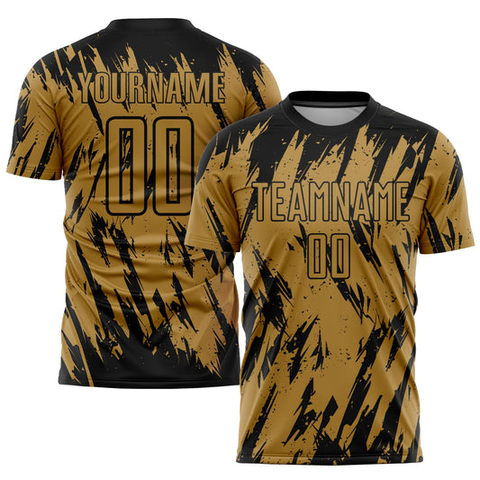Custom Old Gold Black Sublimation Soccer Uniform Jersey - Sky-Custom