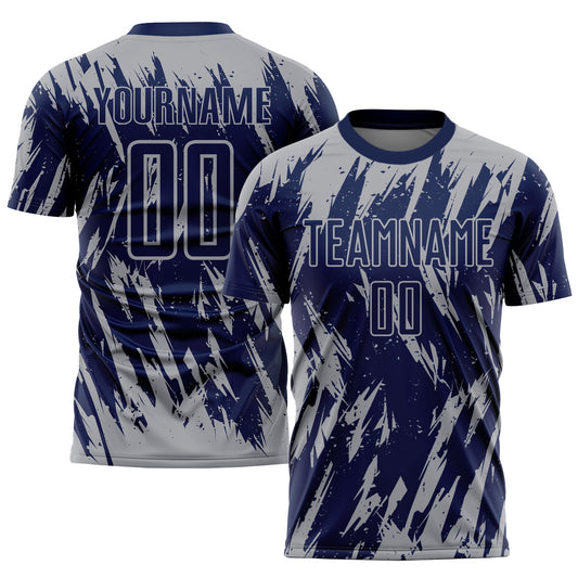 Custom Navy Gray Sublimation Soccer Uniform Jersey - Sky-Custom