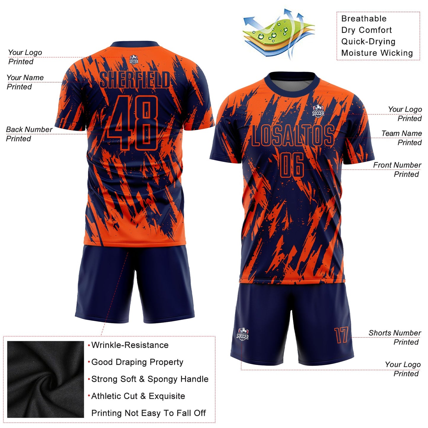 Custom Orange Navy Sublimation Soccer Uniform Jersey - Sky-Custom