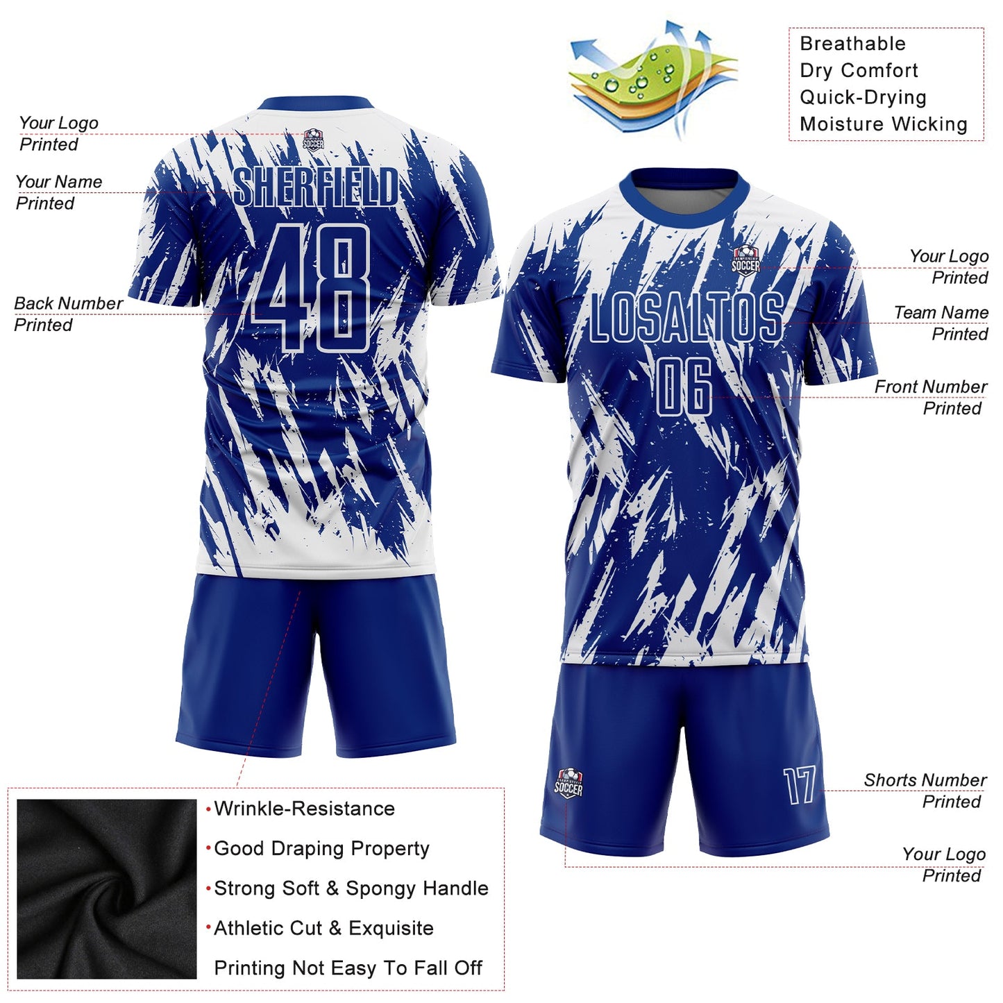 Custom Royal White Sublimation Soccer Uniform Jersey - Sky-Custom