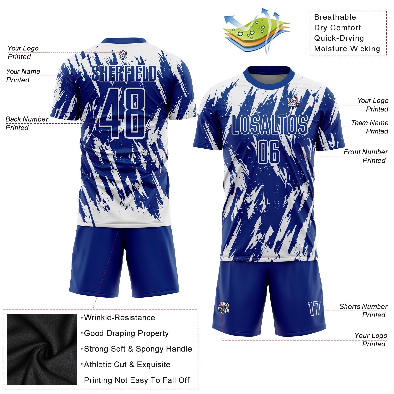 Custom Royal White Sublimation Soccer Uniform Jersey - Sky-Custom