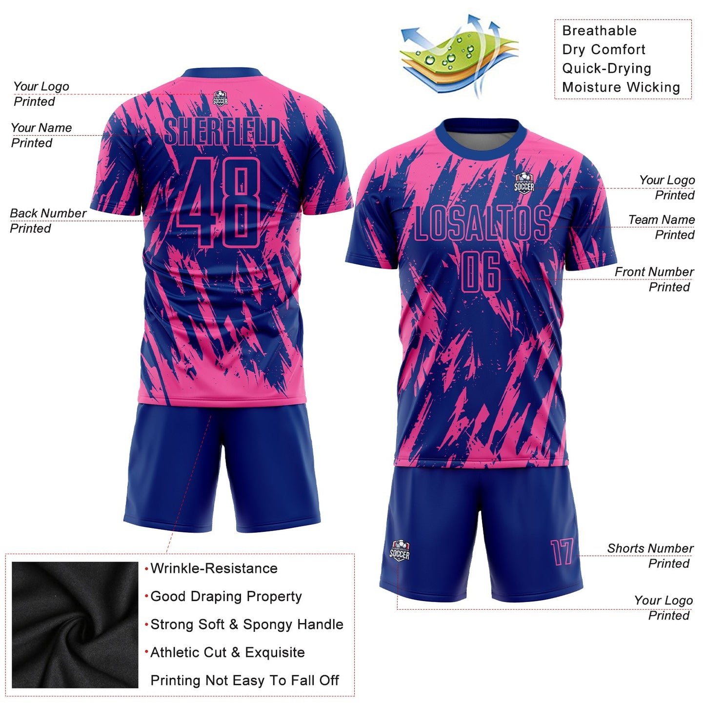 Custom Pink Royal Sublimation Soccer Uniform Jersey - Sky-Custom