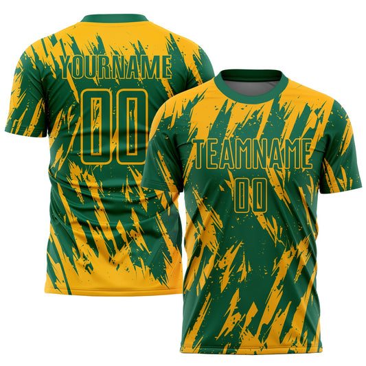 Custom Gold Kelly Green Sublimation Soccer Uniform Jersey - Sky-Custom