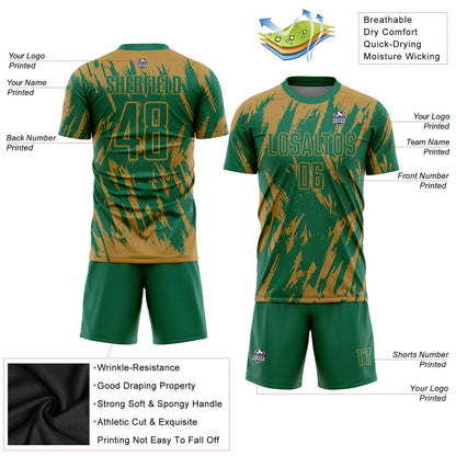 Custom Old Gold Kelly Green Sublimation Soccer Uniform Jersey - Sky-Custom