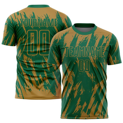 Custom Old Gold Kelly Green Sublimation Soccer Uniform Jersey - Sky-Custom