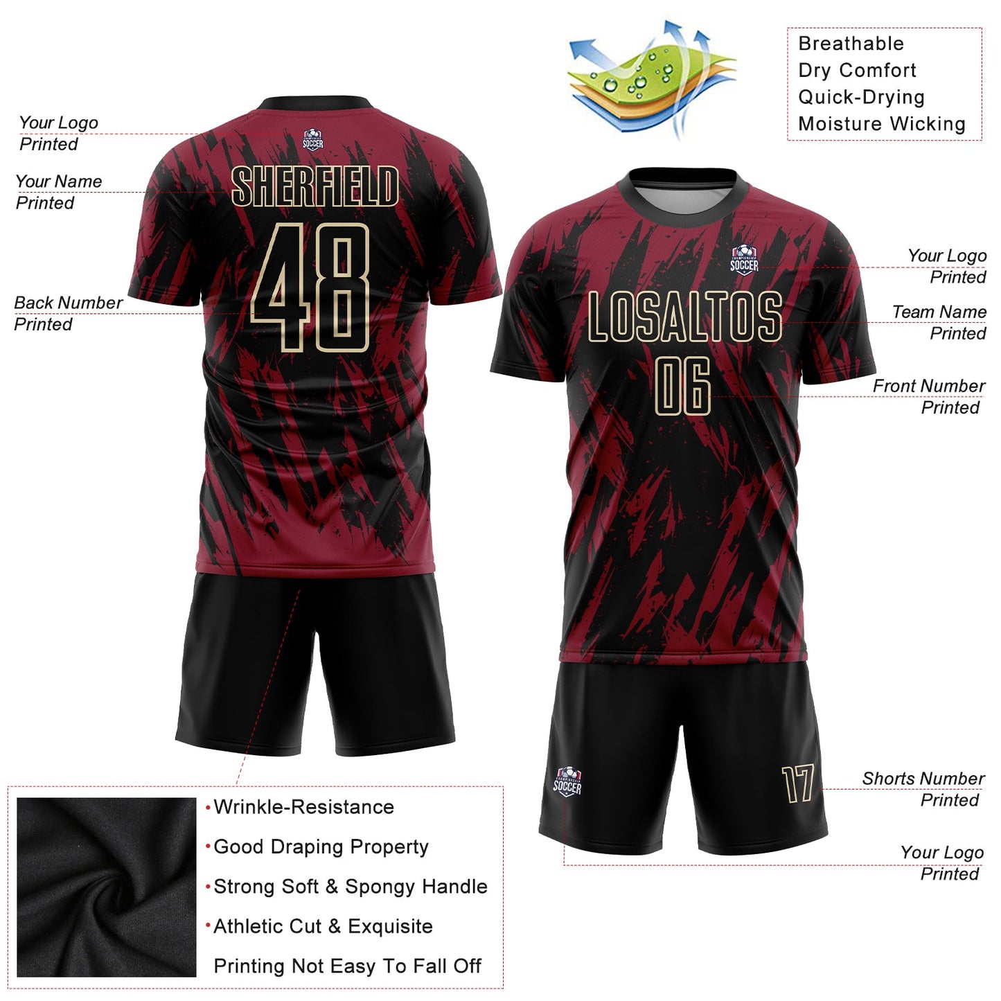 Custom Crimson Black-City Cream Sublimation Soccer Uniform Jersey - Sky-Custom
