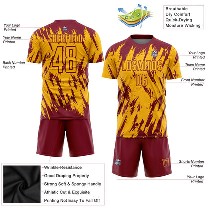Custom Gold Crimson Sublimation Soccer Uniform Jersey - Sky-Custom