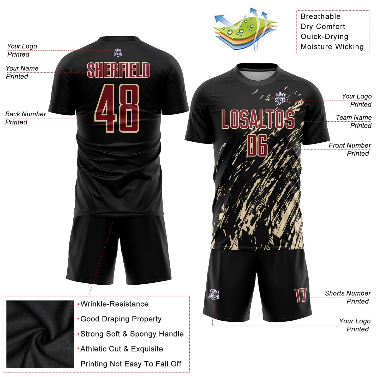 Custom Black Crimson-City Cream Sublimation Soccer Uniform Jersey - Sky-Custom