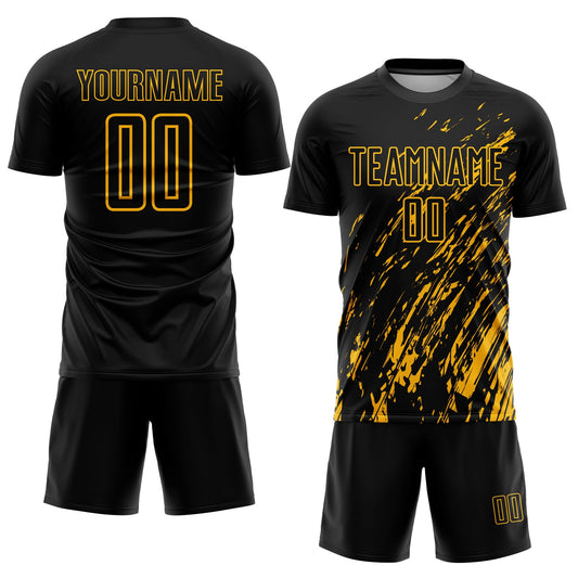 Custom Black Gold Sublimation Soccer Uniform Jersey - Sky-Custom