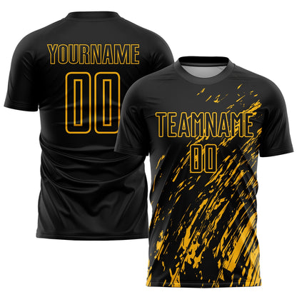 Custom Black Gold Sublimation Soccer Uniform Jersey - Sky-Custom