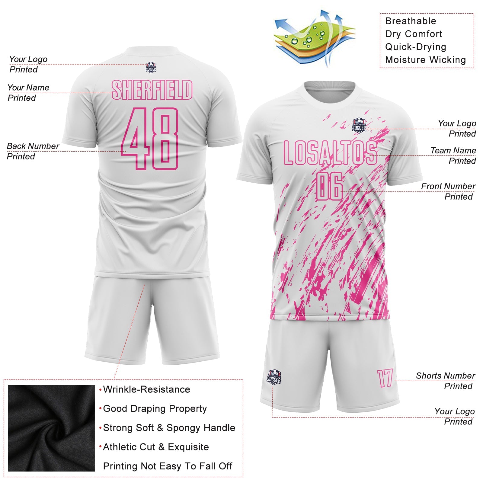 Custom White Pink Sublimation Soccer Uniform Jersey - Sky-Custom