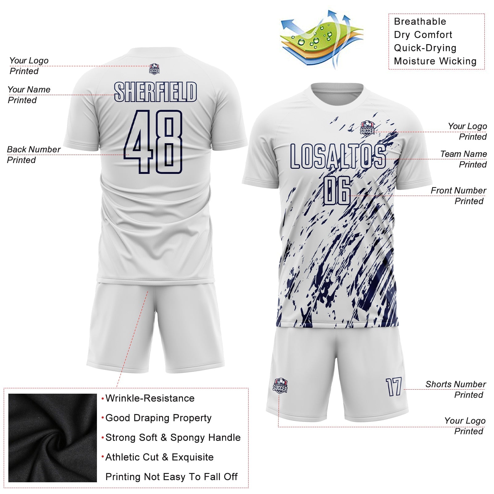 Custom White Navy Sublimation Soccer Uniform Jersey - Sky-Custom
