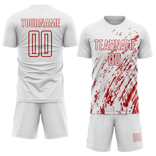 Custom White Red Sublimation Soccer Uniform Jersey - Sky-Custom