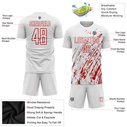 Custom White Red Sublimation Soccer Uniform Jersey - Sky-Custom