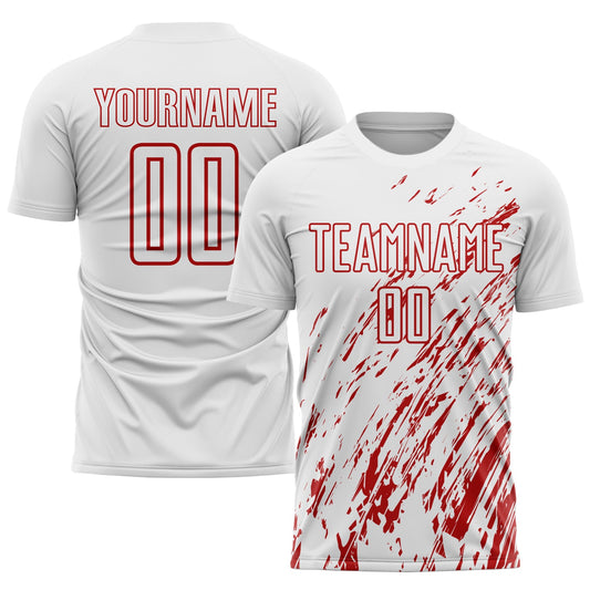 Custom White Red Sublimation Soccer Uniform Jersey - Sky-Custom