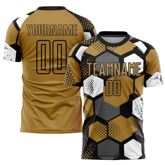 Custom Old Gold Black-White Sublimation Soccer Uniform Jersey - Sky-Custom