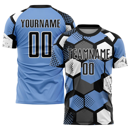Custom Light Blue Black-White Sublimation Soccer Uniform Jersey - Sky-Custom