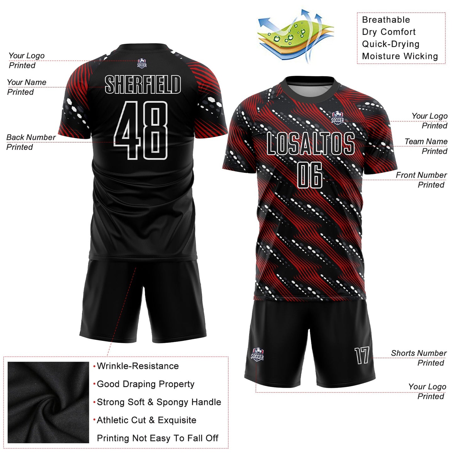 Custom Black Red-White Sublimation Soccer Uniform Jersey - Sky-Custom