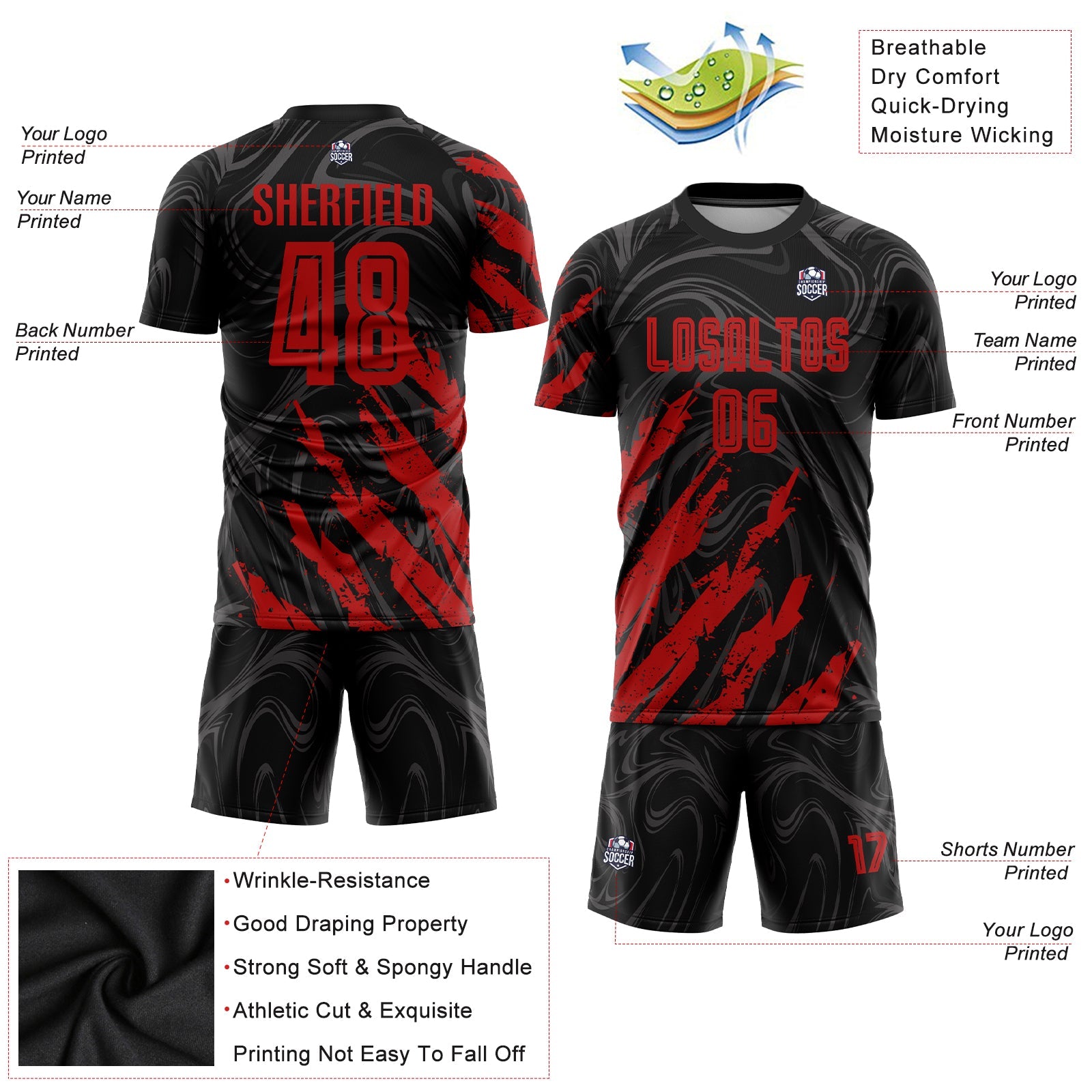 Custom Black Red Sublimation Soccer Uniform Jersey - Sky-Custom