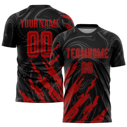Custom Black Red Sublimation Soccer Uniform Jersey - Sky-Custom