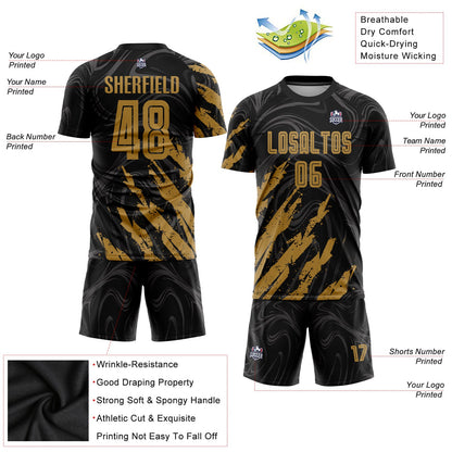 Custom Black Old Gold Sublimation Soccer Uniform Jersey - Sky-Custom