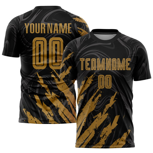 Custom Black Old Gold Sublimation Soccer Uniform Jersey - Sky-Custom