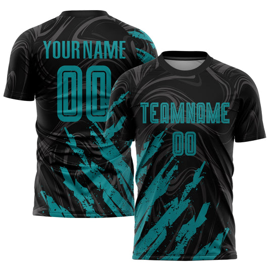 Custom Black Teal Sublimation Soccer Uniform Jersey - Sky-Custom
