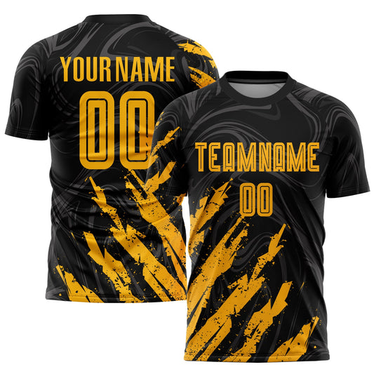 Custom Black Gold Sublimation Soccer Uniform Jersey - Sky-Custom