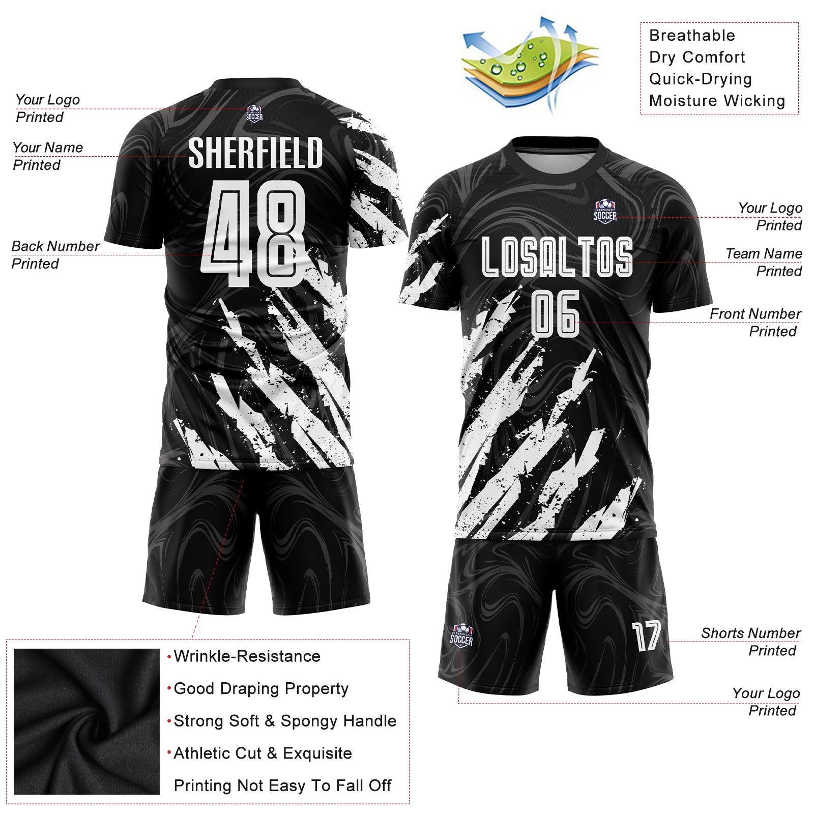 Custom Black White Sublimation Soccer Uniform Jersey - Sky-Custom