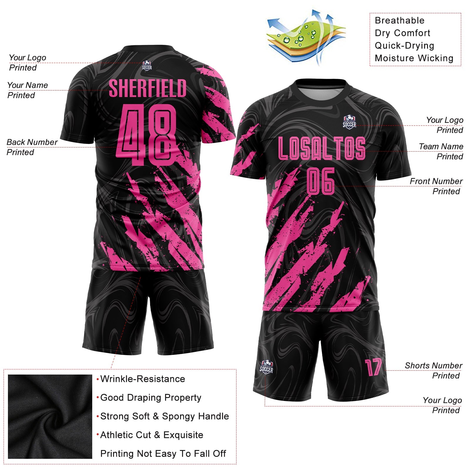 Custom Black Pink Sublimation Soccer Uniform Jersey - Sky-Custom