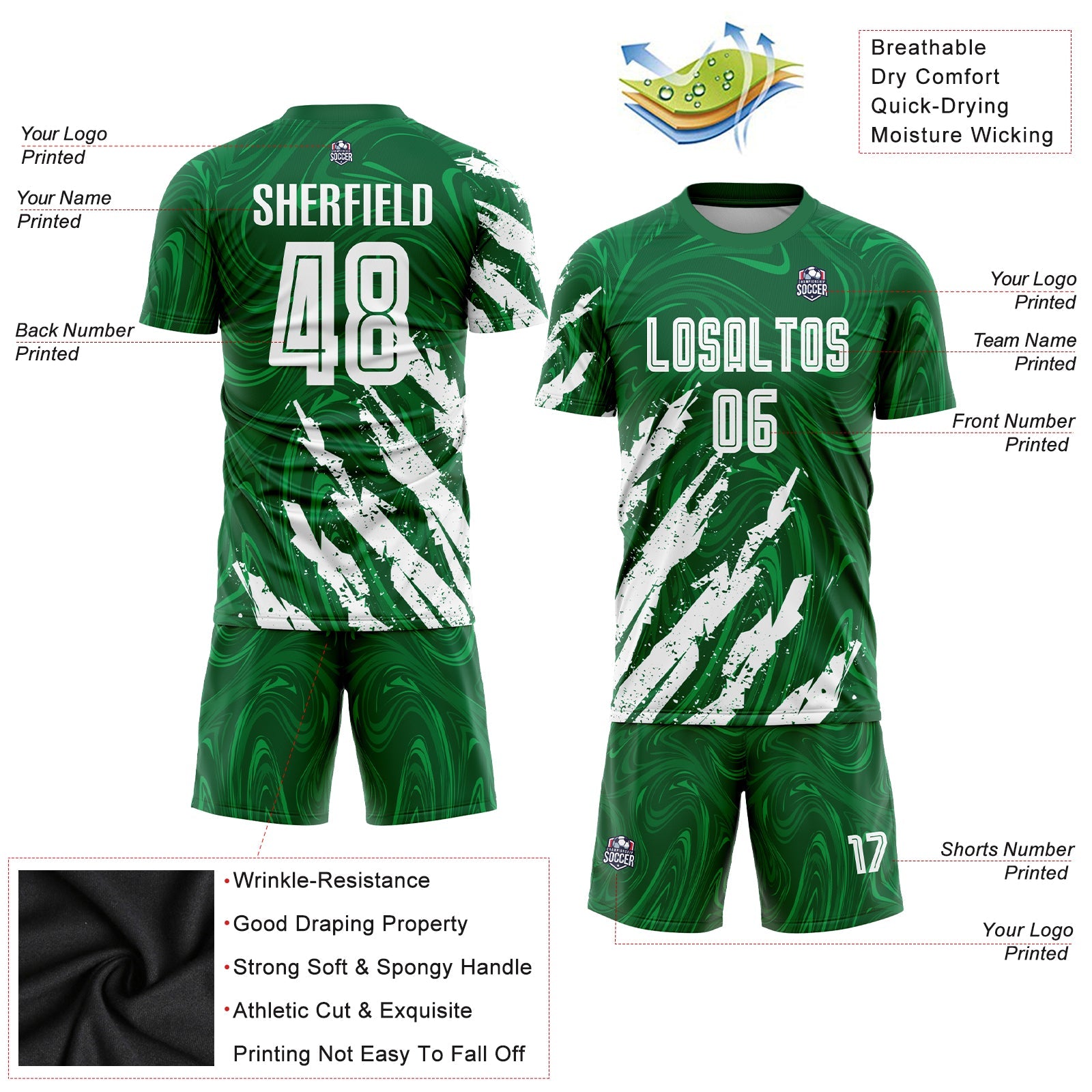 Custom Kelly Green White Sublimation Soccer Uniform Jersey - Sky-Custom